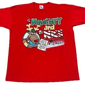 Vtg Naughty and Nice Christmas Shirt Men XL Single Stitch 90s